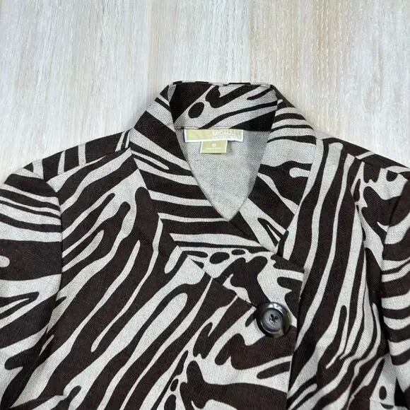 Michael Kors Brown Zebra Animal Print Linen Tailored Short Blazer Jacket 8 Chic - Picture 2 of 15